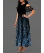 Cold Shoulder Lace Panel Printed Maxi Dress