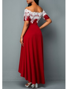 Off the Shoulder Lace Patchwork High Low Dress