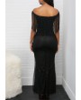 Tassel Embellished Black Off the Shoulder Maxi Dress
