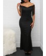 Tassel Embellished Black Off the Shoulder Maxi Dress