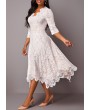 Asymmetric Hem Three Quarter Sleeve High Waist Lace Dress