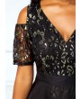 Cold Shoulder Chiffon Overlay High Low Lace Dress