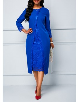 Lace Panel Royal Blue Long Sleeve Sheath Dress