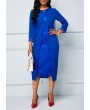 Lace Panel Royal Blue Long Sleeve Sheath Dress