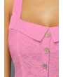 Open Back Button Detail Sleeveless Lace Dress