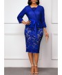 Royal Blue Belted Three Quarter Sleeve Lace Dress