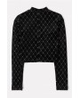 Black Velvet Printed Mock Neck Long Sleeve Basic Crop Top