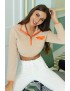 Apricot Contrast Front Pocket Long Sleeve Casual Crop Top