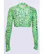 Green Neon Leopard Mesh Mock Neck Apparel Crop Top