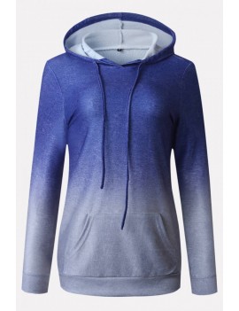 Blue Ombre Pocket Long Sleeve Casual Hoodie
