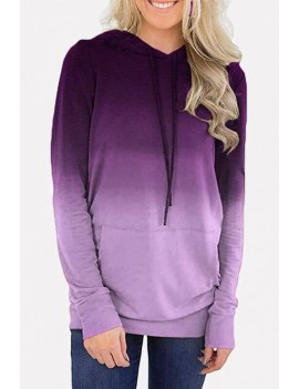 Purple Ombre Pocket Long Sleeve Casual Hoodie