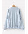 Light-blue Embroidery Bear Letters Round Neck Long Sleeve Casual Sweatshirt