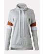 Gray Color Block Cowl Neck Long Sleeve Casual Sweatshirt