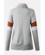 Gray Color Block Cowl Neck Long Sleeve Casual Sweatshirt