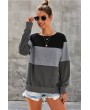 Gray Color Block Round Neck Casual Sweatshirt