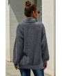 Dark-gray Faux Fur Zipper Up Pocket Casual Sweatshirt
