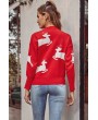 Red Christmas Elk Crew Neck Casual Sweater