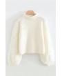 Imitation Pearl Mock Neck Puff Sleeve Chic Pullover