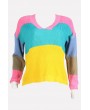Yellow Color Block V Neck Long Sleeve Casual Sweater