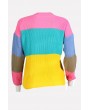 Yellow Color Block V Neck Long Sleeve Casual Sweater