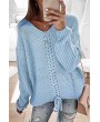 Lace Up V Neck Long Sleeve Casual Pullover