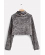 Gray Cowl Neck Long Sleeve Casual Cropped Pullover