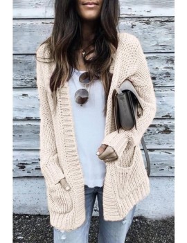 Pocket Open Front Long Sleeve Casual Cardigan