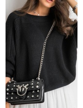 V Back Button Decor Long Sleeve Chic Pullover