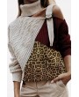 Color Block Leopard Turtle Neck Long Sleeve Chic Pullover