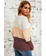 Dark-red Color Block Knotted Round Neck Casual Sweater