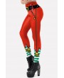 Red Belt Print Elastic Waist Christmas Skinny Leggings
