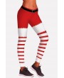 Red Stripe Belt Print Elastic Waist Christmas Leggings